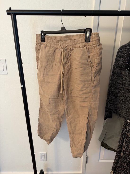 Pants - Women’s Casual Drawstring Linen-Blend Pants in Tan